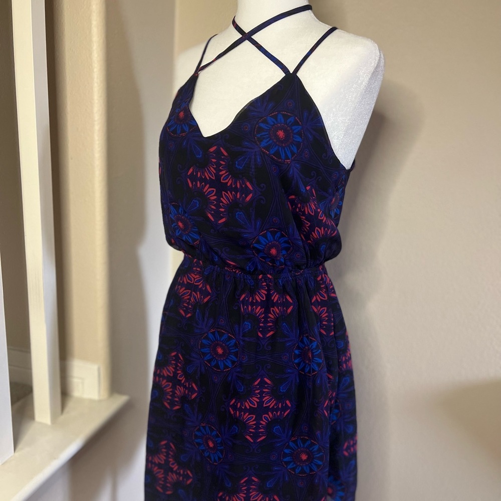 Pretty blue pink purple black flower scene dress